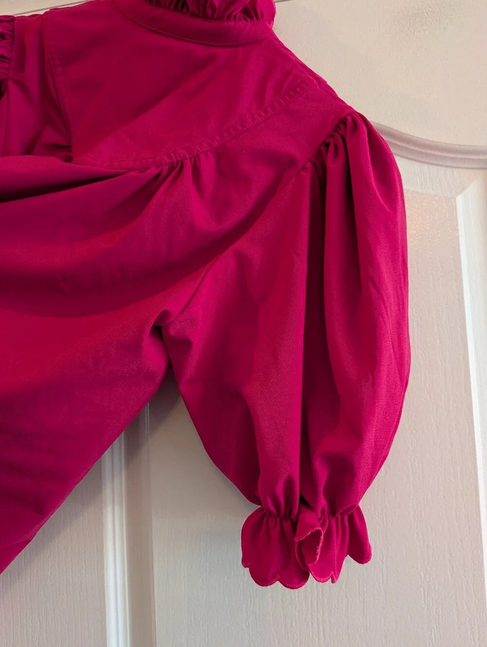 Tuckernuck Pomander Place Selena Blouse Raspberry Ruffle Puff Sleeve Size L NWOT